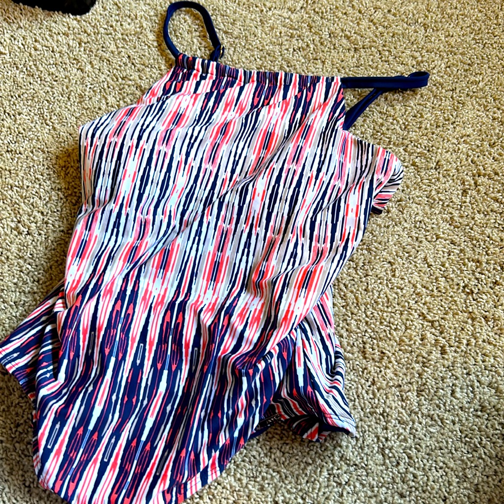 Jones New Uork One Piece Swimming Suit. Navy, White, Tan & Orange. Sz 10